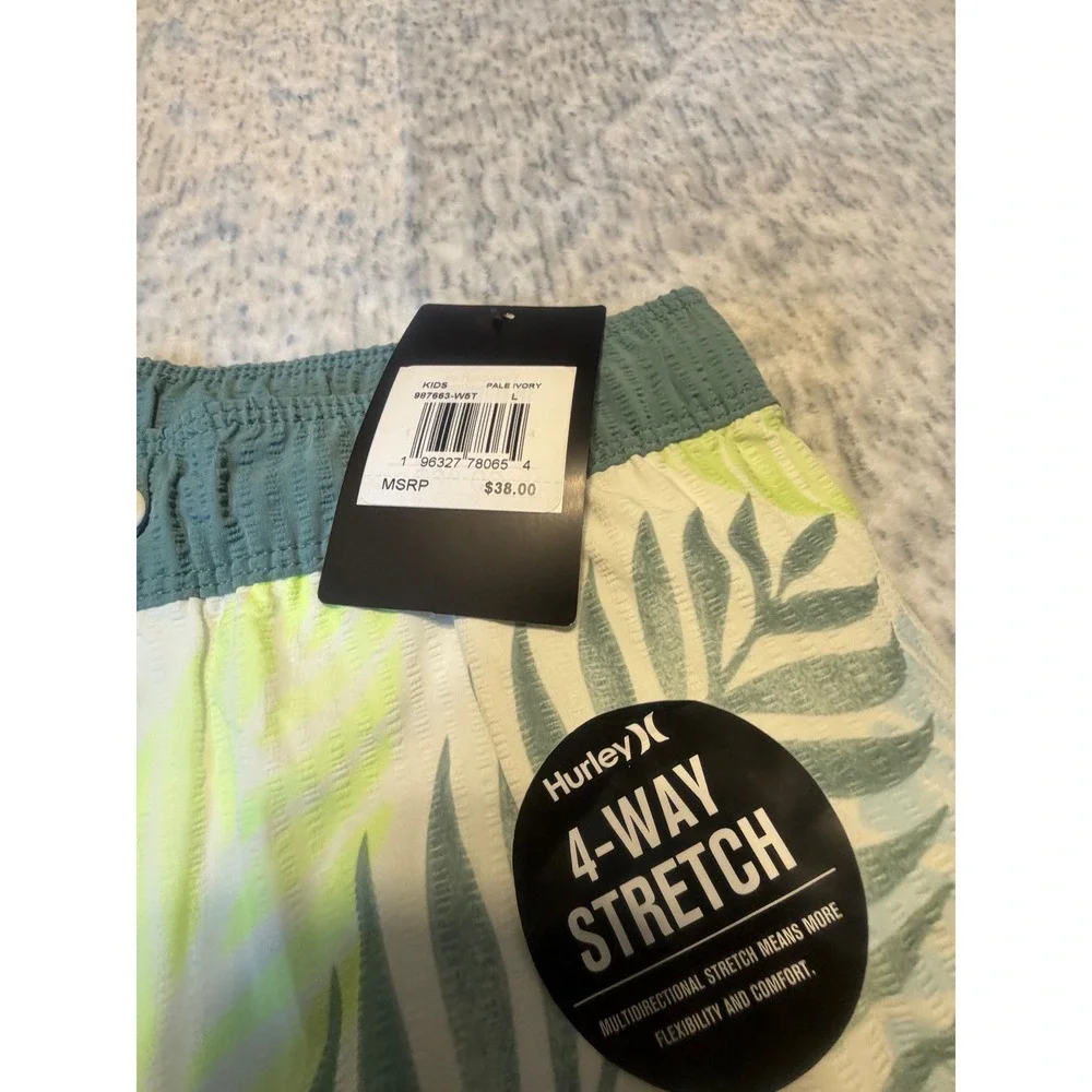 Hurley Kids Swim Trunks Shorts Tropical Pineapple‎ Palm Print Elastic Waist L